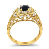 Art Deco Round Natural Stone Filigree Ring