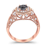 Art Deco Round Natural Stone Filigree Ring