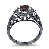 Art Deco Round Natural Stone Filigree Ring