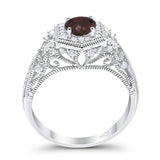 Art Deco Round Natural Stone Filigree Ring
