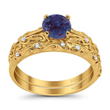 Two Piece Round Natural Stone Bridal Ring