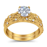 Two Piece Round Natural Stone Bridal Ring
