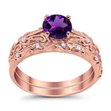 Two Piece Round Natural Stone Bridal Ring