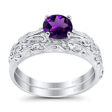 Two Piece Round Natural Stone Bridal Ring