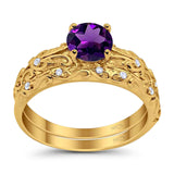 Two Piece Round Natural Stone Bridal Ring