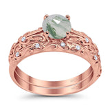 Two Piece Round Natural Stone Bridal Ring