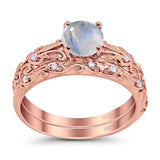 Two Piece Round Natural Stone Bridal Ring