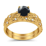 Two Piece Round Natural Stone Bridal Ring