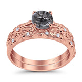 Two Piece Round Natural Stone Bridal Ring
