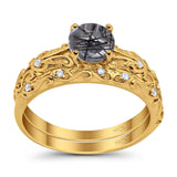 Two Piece Round Natural Stone Bridal Ring