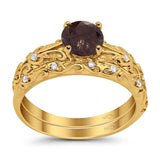 Two Piece Round Natural Stone Bridal Ring