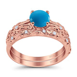 Two Piece Round Natural Stone Bridal Ring