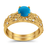Two Piece Round Natural Stone Bridal Ring
