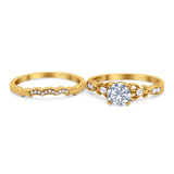 Two Piece Round Natural Stone Filigree Ring