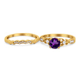 Two Piece Round Natural Stone Filigree Ring