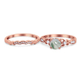 Two Piece Round Natural Stone Filigree Ring