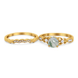 Two Piece Round Natural Stone Filigree Ring