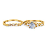 Two Piece Round Natural Stone Filigree Ring