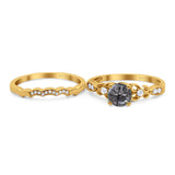 Two Piece Round Natural Stone Filigree Ring