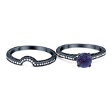 Two Piece Round Natural Stone Bridal Ring