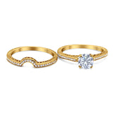 Two Piece Round Natural Stone Bridal Ring