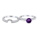 Two Piece Round Natural Stone Bridal Ring