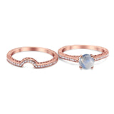 Two Piece Round Natural Stone Bridal Ring