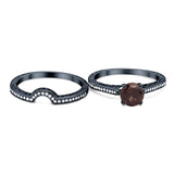 Two Piece Round Natural Stone Bridal Ring