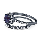 Two Piece Round Natural Stone Bridal Ring