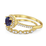 Two Piece Round Natural Stone Bridal Ring