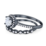 Two Piece Round Natural Stone Bridal Ring