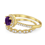 Two Piece Round Natural Stone Bridal Ring