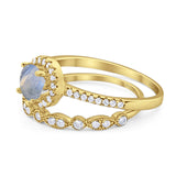 Two Piece Round Natural Stone Bridal Ring