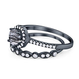 Two Piece Round Natural Stone Bridal Ring