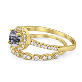 Two Piece Round Natural Stone Bridal Ring