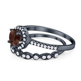 Two Piece Round Natural Stone Bridal Ring