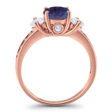 Art Deco Round Natural Stone Three Stone Ring