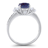 Art Deco Round Natural Stone Three Stone Ring