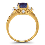 Art Deco Round Natural Stone Three Stone Ring