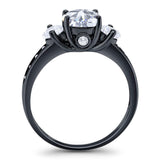 Art Deco Round Natural Stone Three Stone Ring