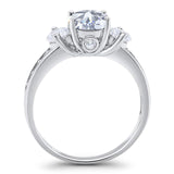 Art Deco Round Natural Stone Three Stone Ring