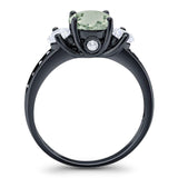 Art Deco Round Natural Stone Three Stone Ring