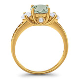 Art Deco Round Natural Stone Three Stone Ring