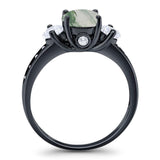 Art Deco Round Natural Stone Three Stone Ring