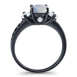 Art Deco Round Natural Stone Three Stone Ring