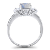 Art Deco Round Natural Stone Three Stone Ring