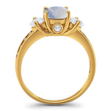 Art Deco Round Natural Stone Three Stone Ring