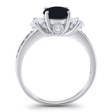 Art Deco Round Natural Stone Three Stone Ring