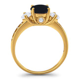 Art Deco Round Natural Stone Three Stone Ring