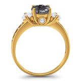 Art Deco Round Natural Stone Three Stone Ring